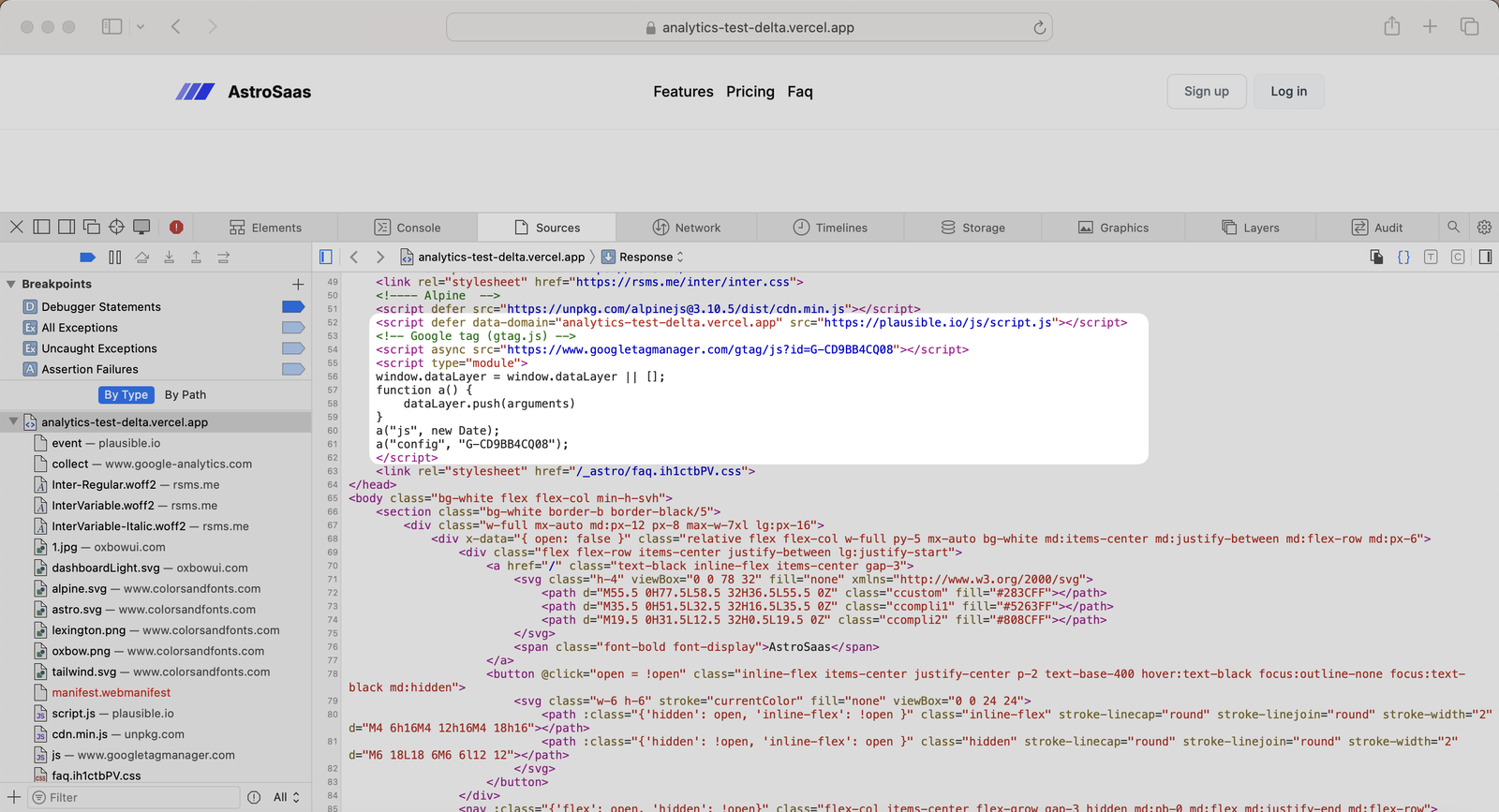 analytics-test-site-page-source